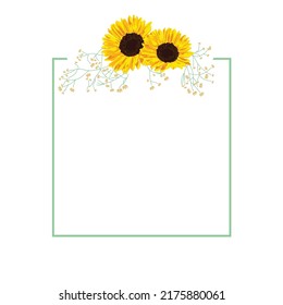 sunflower, vector floral wreath frame