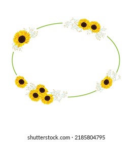 sunflower, vector floral wreath frame