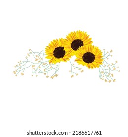 sunflower, vector floral wreath frame