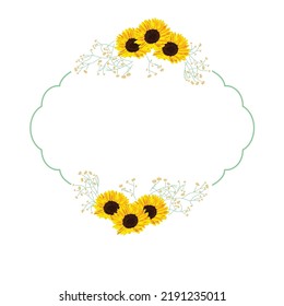 sunflower, vector floral wreath frame