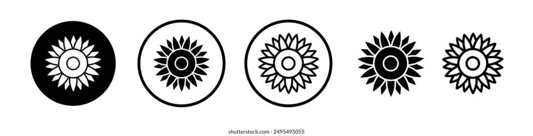 Sunflower vector icon set in black and white color.