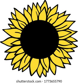 Sunflower vector illustration. Round icon in yellow and black.