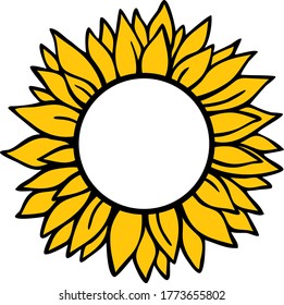 Sunflower vector illustration. Round icon in yellow and black.