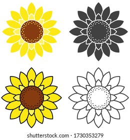 Sunflower Vector Illustration Set on White