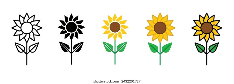 Conjunto de ilustración vectorial de girasol. Signo de línea de flores de verano adecuado para aplicaciones y sitios web Estilo de diseño de UI.