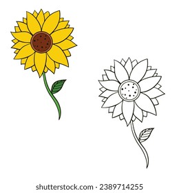ilustración vectorial de girasol. Estilo de contorno de diseño simple. Puedes cambiar el color que quieras. 