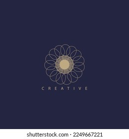 Sunflower vector logo. Nature tree vector illustration logo design, gold leaf on black background modern concept