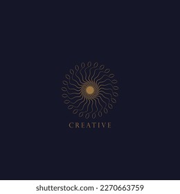 Sunflower vector logo in the shape of a tree. Logo design, vector gold leaf