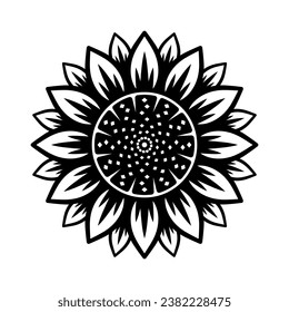 Sunflower vector object or graphic element in monochrome style isolated on white background. Hand drawn. Not AI generated