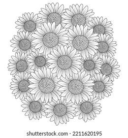 Sunflower Vector Outline Coloring Page Blooming Stock Vector (Royalty