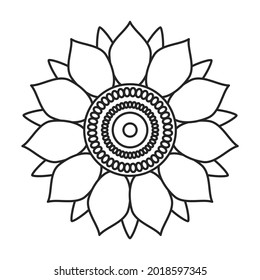 Sonnenblumen, Vektorsymbol. Vektorgrafik, Blume auf weißem Hintergrund. Einziger Umriss-Symbol für Sonnenblumen.