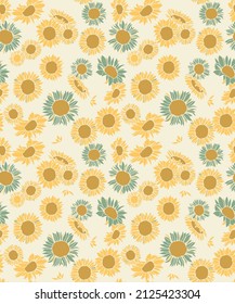 Patrón vectorial de girasol. Ocupa el color tonal del fondo de la crema amarillenta. Perfecto para tela textil para la moda o la pared o las baldosas 