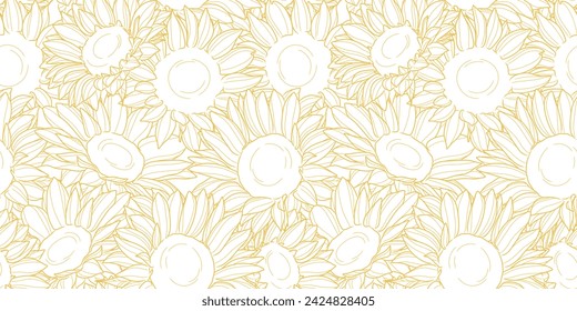 Patrón de vector de girasol, ilustración de arte de línea sin costuras diseño de fondo repetitivo