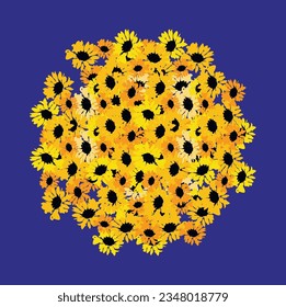 sunflower vector sign isolated on blue background