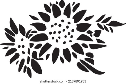 Sunflower Vector Stencil, black and white