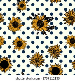 Sunflower vintage seamless pattern for crafting, scrapbook, fabric, textiles