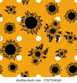Sunflower vintage seamless pattern for crafting, scrapbook, fabric, textiles
