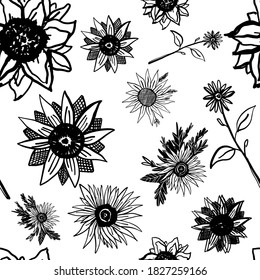 Sunflower vintage seamless pattern for crafting, scrapbook, fabric, textiles