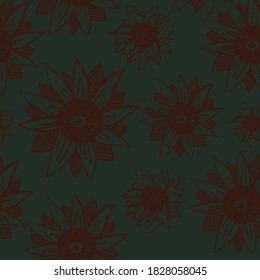 Sunflower vintage seamless pattern for crafting, scrapbook, fabric, textiles