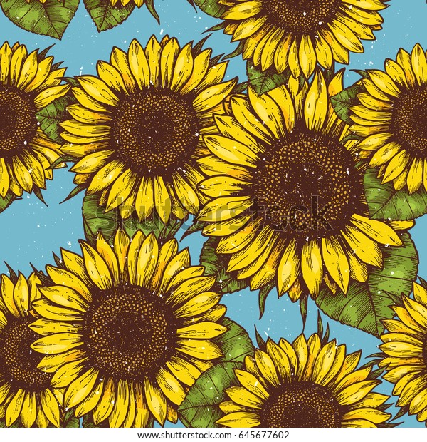 Sunflower Vintage Seamless Pattern Sunflower Retro Stock Vector ...