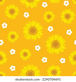 Sunflower Wallpaper, Sunflower Pattern, Sunflower Background, Daisy Wallpaper, Repeat Pattern, Seamless Pattern, Floral Icon, Sunflower Vector Illustration Background