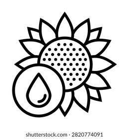 Sunflower with water drop linear icon representing hydration and agricultural care sunflower hydration agriculture botanical minimalist isolated gardening moisture environment protection