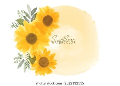 Fundo de girassol aquarela. Coleção de flores amarelas do verão. Ilustração vetorial. Aquarela botânica mão desenhou girassóis, folhas, plantas. 