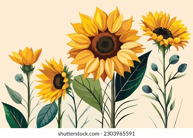 Sunflower Watercolor Floral art collection