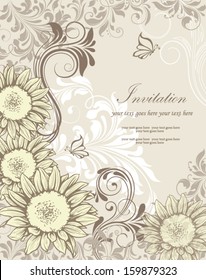 Sunflower Wedding Invitation. Brown and Yellow