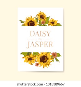 Sunflower wedding invitation card mockup vector
