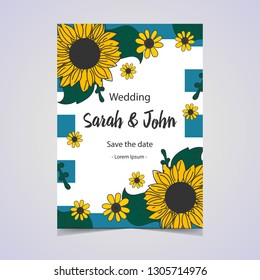 Sunflower wedding invitation. Sunflowers card design. Vector illustration