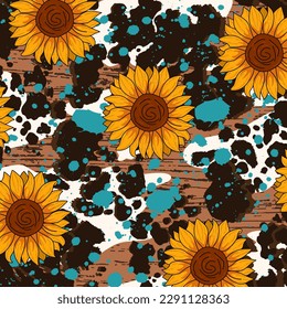 Sunflower Western , texture Turquoise Cowgirl Wood Vintage background