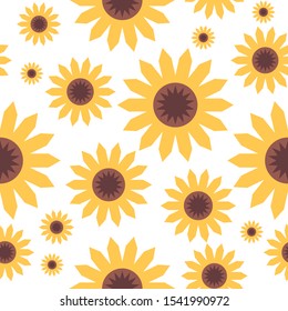 Sunflower in white background seamless pattern