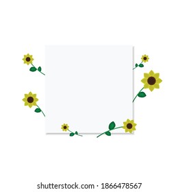 Sunflower And White Frame On White Background. Vector