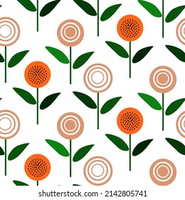 sunflower with wild flowers in the field seamless pattern, botanical flat print 