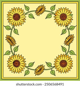 Sunflower Wreath Border: A cheerful and vibrant sunflower wreath border illustration