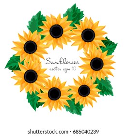 sunflower wreath illustration isolated on white