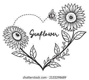 Sunflower wreath silhouette vector illustrations