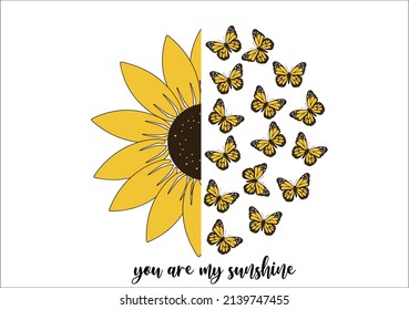 sunflower with yellow butterflies vector