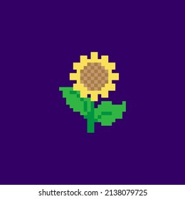 Sunflower yellow flower logo, pixel art icon, isolated vector illustration. Game assets 8-bit sprite. Design stickers, mobile app, embroidery.