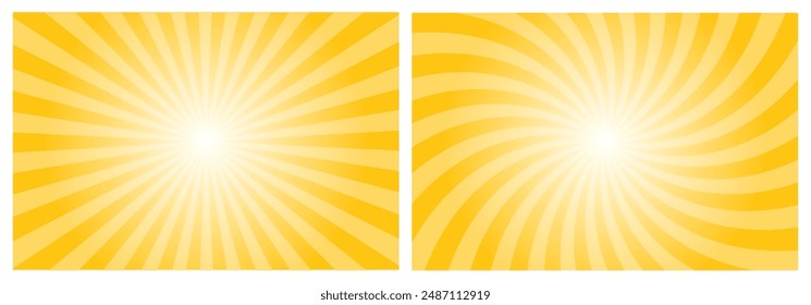 Sonnenblumengelber Retro-Stil Hintergrund mit Strahlen oder Streifen. Sonnenbrand-Hintergrund. Vektorillustration