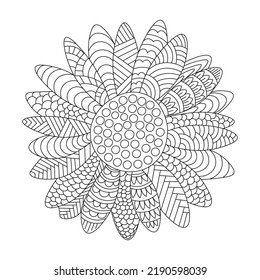 sunflower zentangle coloring page with henna decorative flowers design illustration. zendoodle flower  and doodles flower design decorative floral drawing.