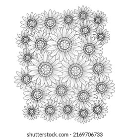 sunflowers antistress worksheet of bouquet illustration for coloring book for children and adults
