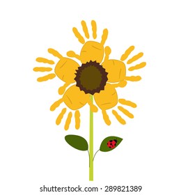Sunflowers with baby hand print vector