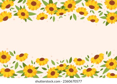 Sunflowers background. Sunflowers frame. Vector illustration in flat style