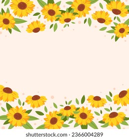Sunflowers background. Sunflowers frame. Vector illustration in flat style