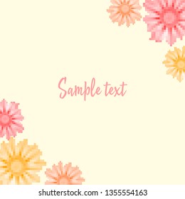Sunflowers background/ Summer pixelated flowers frame/ Vector pixel flowers