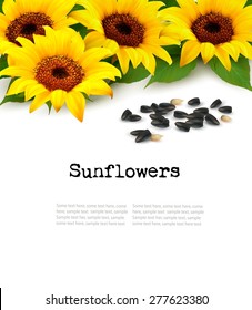Sunflowers background with sunflower seeds. Vector.