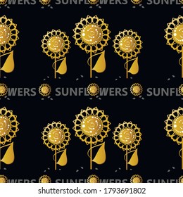Sunflowers. Background. Vector background, golden sunflowers on black background. Business project 