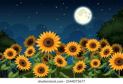 Sunflowers basking in the glow of the moon